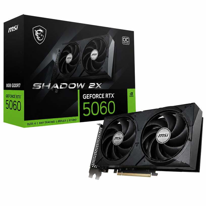 Foto da placa de vídeo MSI RTX 5060 Shadow 2X OC